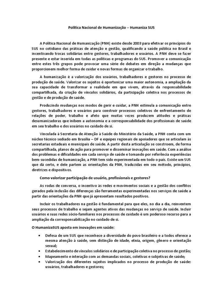 Humaniza SUS | PDF | Comunicação | Movimentos sociais