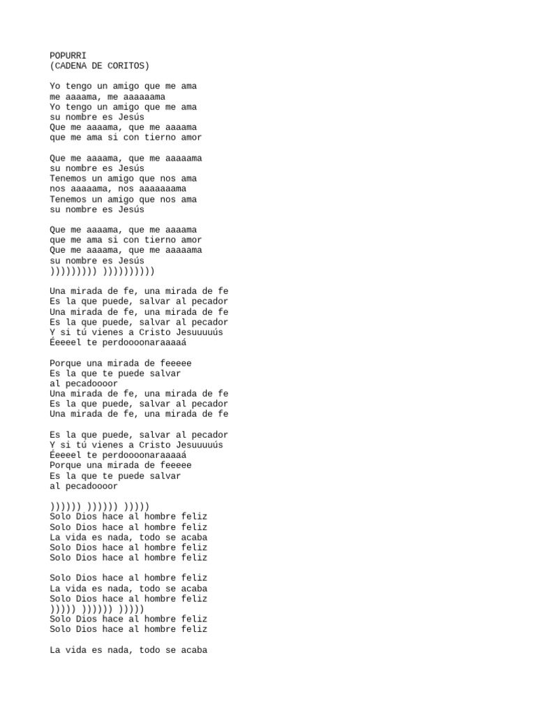 Popurri Cadena De Coritos Merengue Pdf Cristo Título Creencia