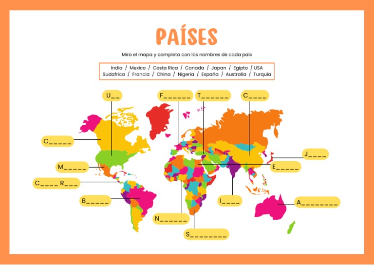 Countries Vocabulary - World Map Worksheet | PDF