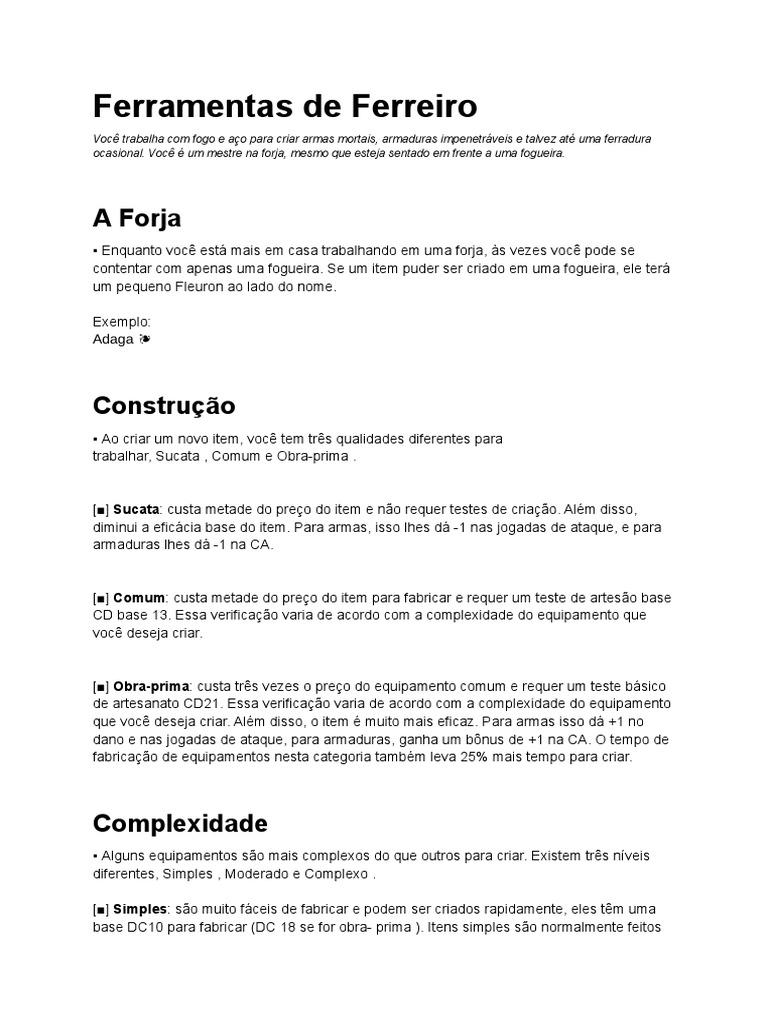 Ferramentas e Criação de Armas D&D 5E | PDF | Aço | Dragão