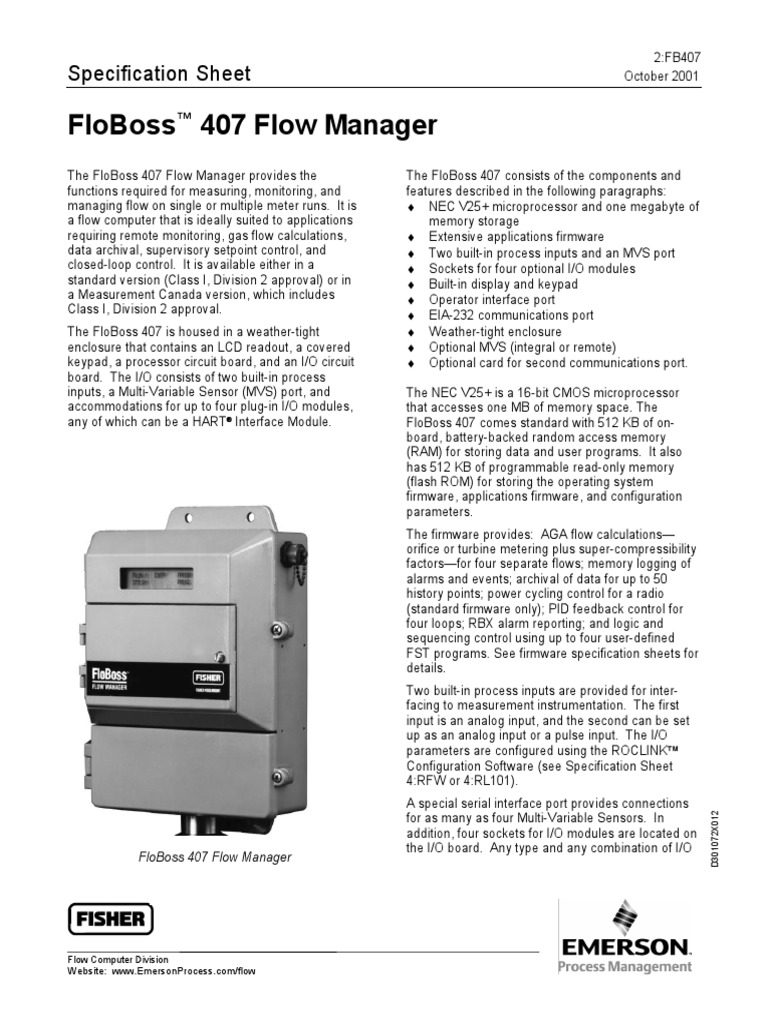Floboss 407 flow manager specification sheet pdf programmable