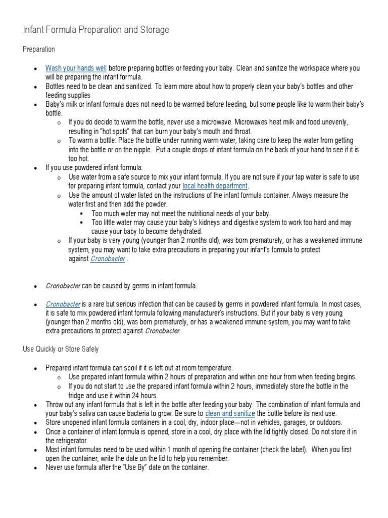 Infant Formula Prep & Storage Guide | PDF | Infant Formula | Medical ...