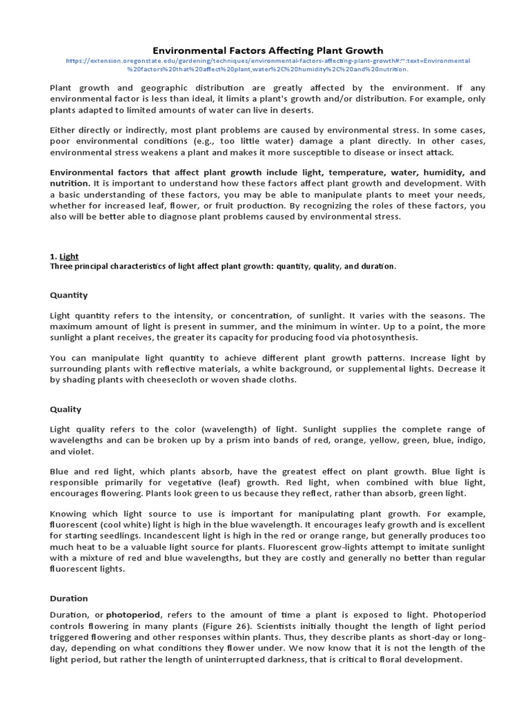 Key Environmental Factors in Plant Growth | PDF | Plant Nutrition | Seed