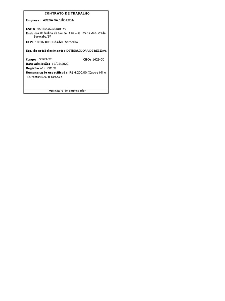 Etiqueta Contrato de Trabalho | PDF