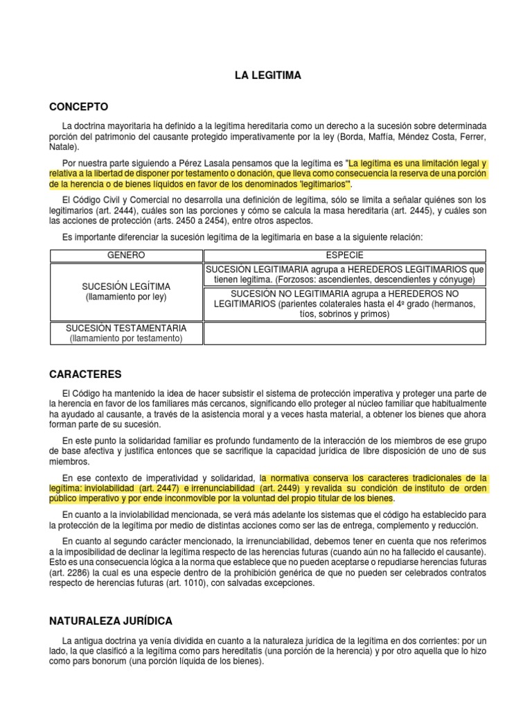 Concepto y Características de la Legítima | PDF | Herencia | Donación
