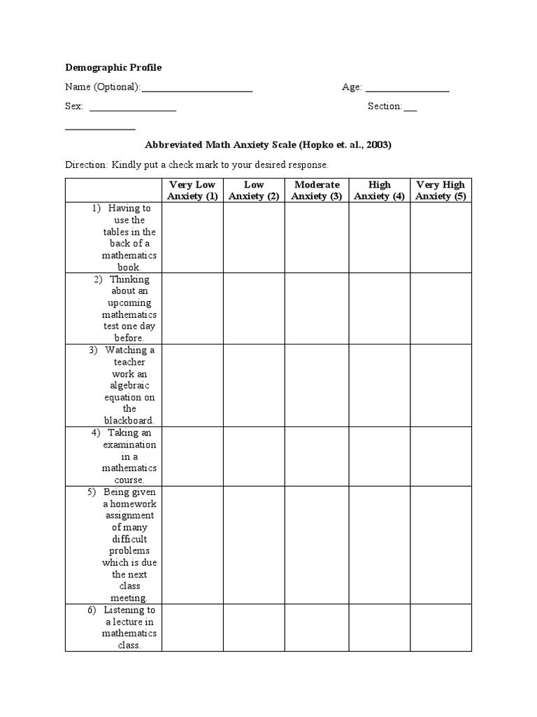 Questionnaire Pdf Mathematics Cognitive Science