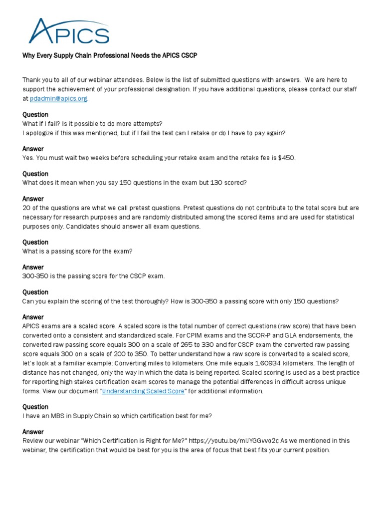 CSCP Webinar Faqs March 2018 PDF Certification Business
