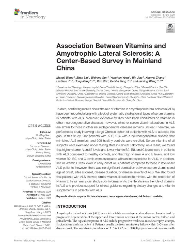 Association Between Vitamins and Amyotrophic Lateral Sclerosis A