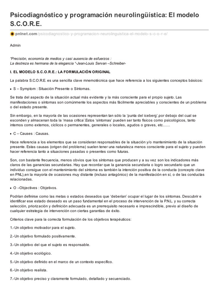 Modelo SCORE | PDF | Programación neurolingüistica | Manual Diagnóstico ...
