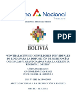 Contratación de Consultores Individuales de Línea para La Disposición de Mercancías Comisadas Y Abandonadas para La Gerencia Regional Oruro