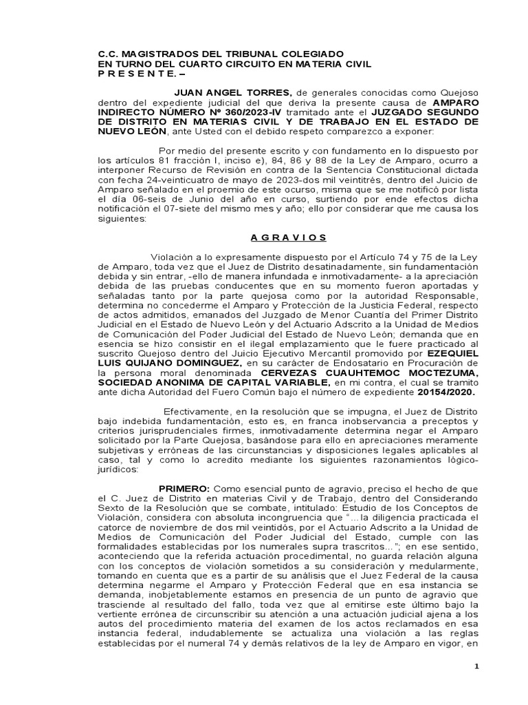 Recurso de Revisión en Amparo 360/2023 | PDF | Caso de ley | Sentencia ...
