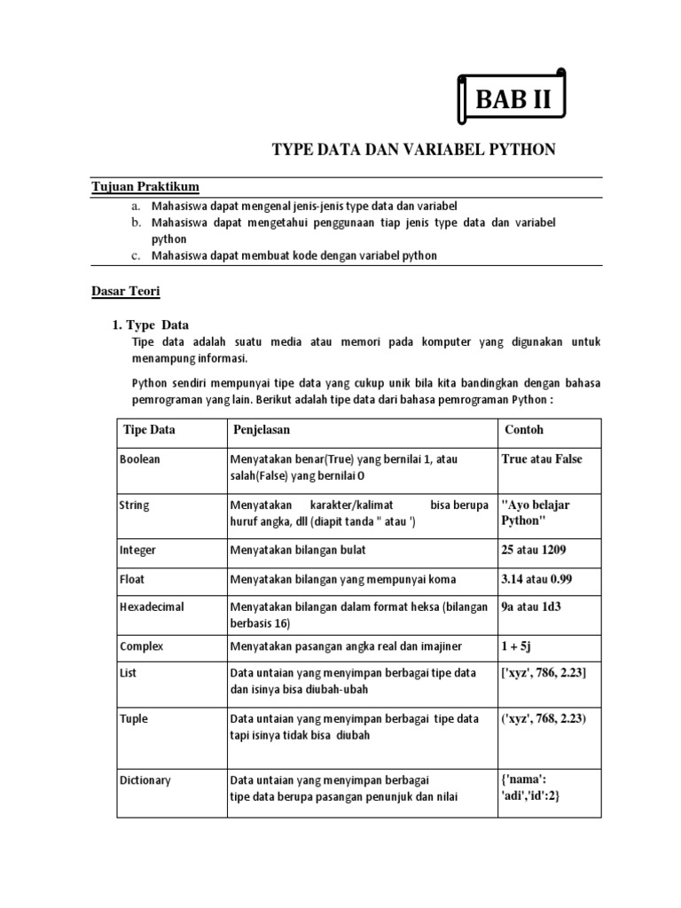 Tipe Data dan Variabel di Python | PDF | Game & Aktivitas | Metode ...