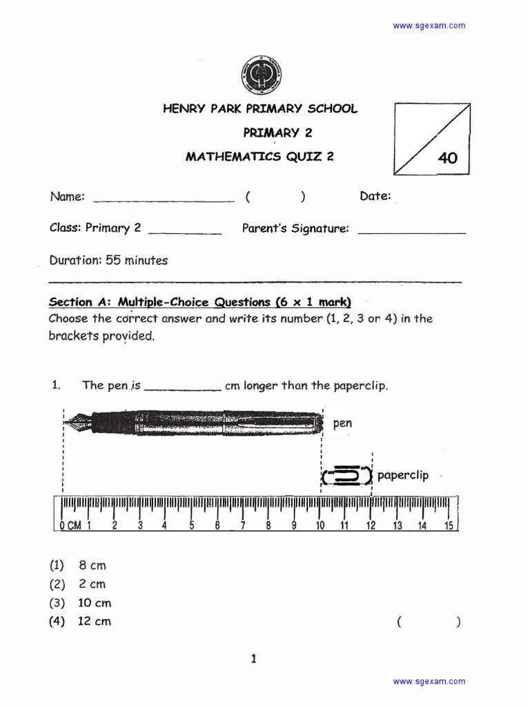 2019 P2 Math Topical Quiz 2,3 Henry Park | PDF