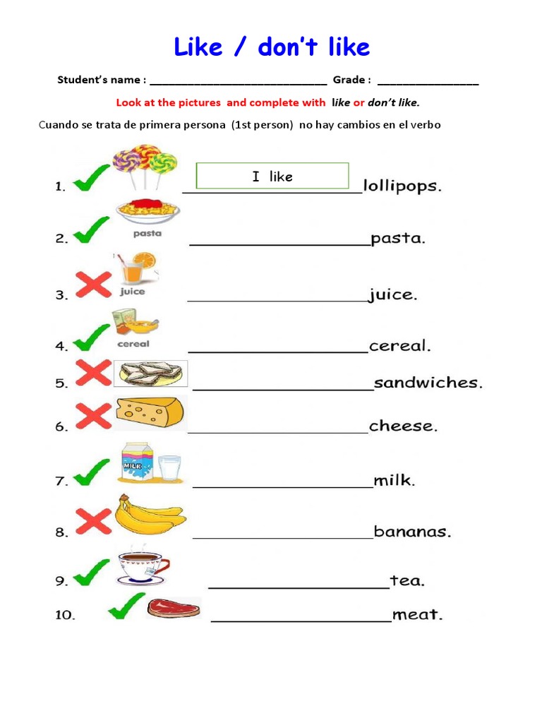 Worksheets Like - Dislike 1 | PDF