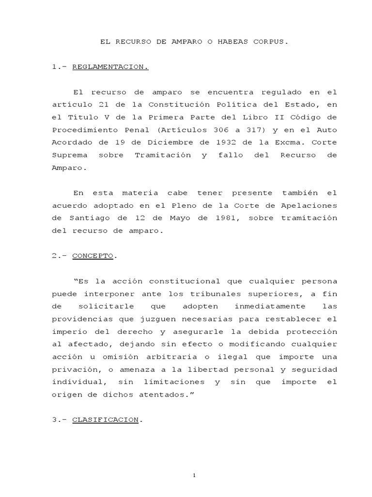 El Recurso de Amparo o Habeas Corpus | Descargar gratis PDF | Habeas ...