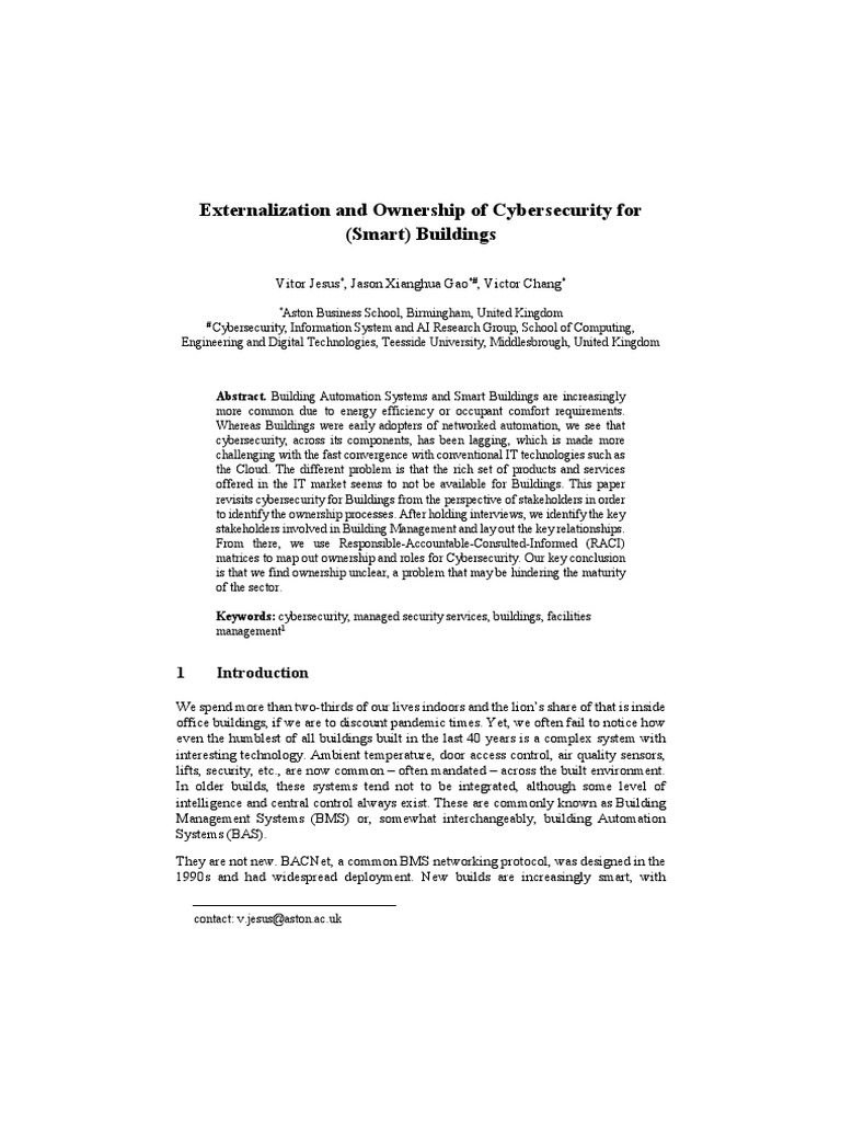 Cybersecurity Ownership in Smart Buildings | PDF | Computer Security ...