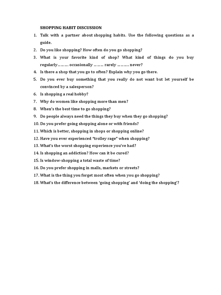 Shopping Habits Conversation Guide | PDF | Self-Improvement | Lifestyle