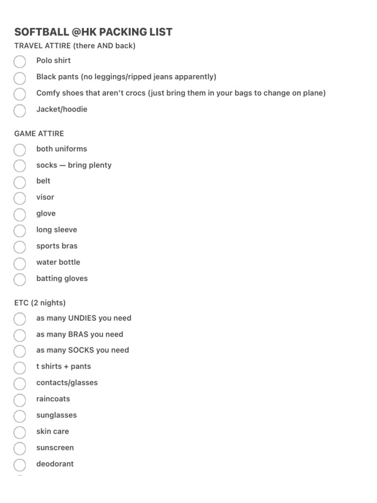 SOFTBALL HK PACKING LIST PDF