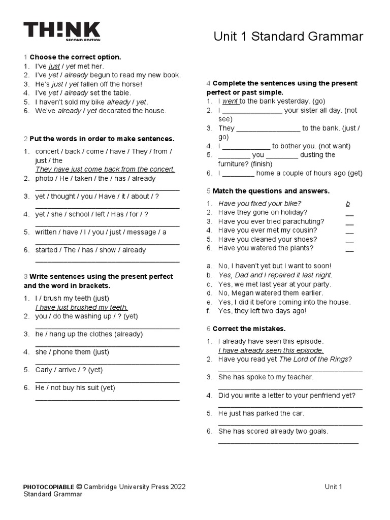 Standard Grammar Unit 1 Exercises | PDF | Language Arts & Discipline