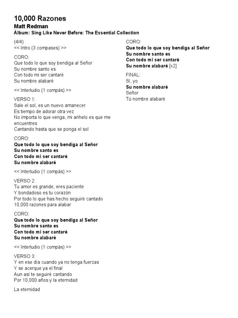 10,000 Razones - Matt Redman - Sing Like Never Before | PDF