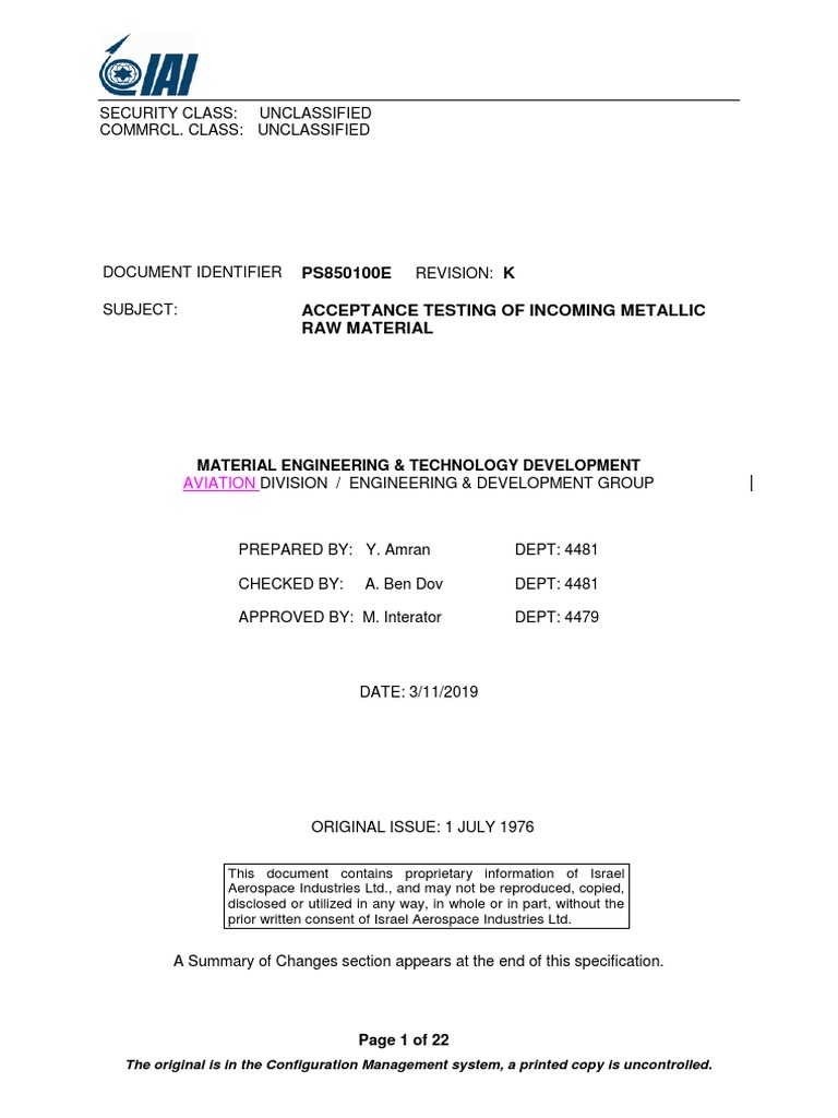 Metallic Raw Material Acceptance Testing | PDF | Quality Assurance ...