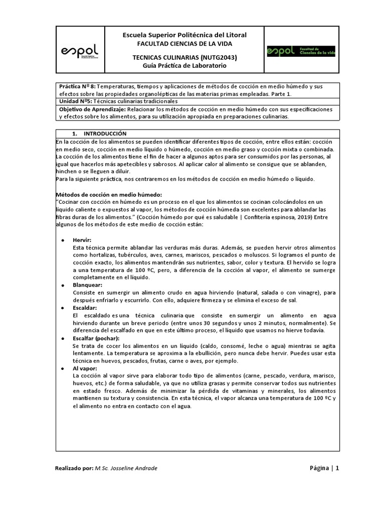 Practica No. 8 Tecnicas Culinarias | PDF | Cocinando | Hirviendo