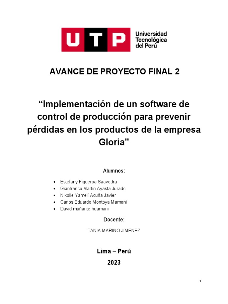 Grupo9 - Avance Del Proyecto Final 1 | PDF | Software | Calidad (comercial)