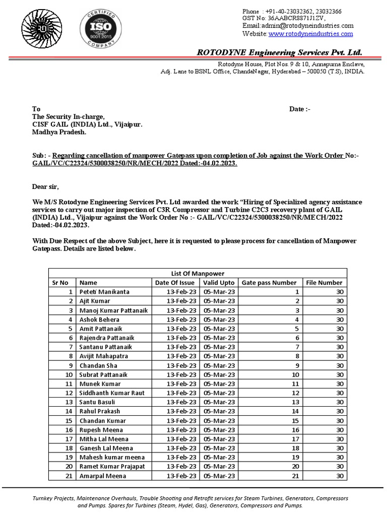 Gate Pass Cancellation PDF Power (Physics) Gas Technologies