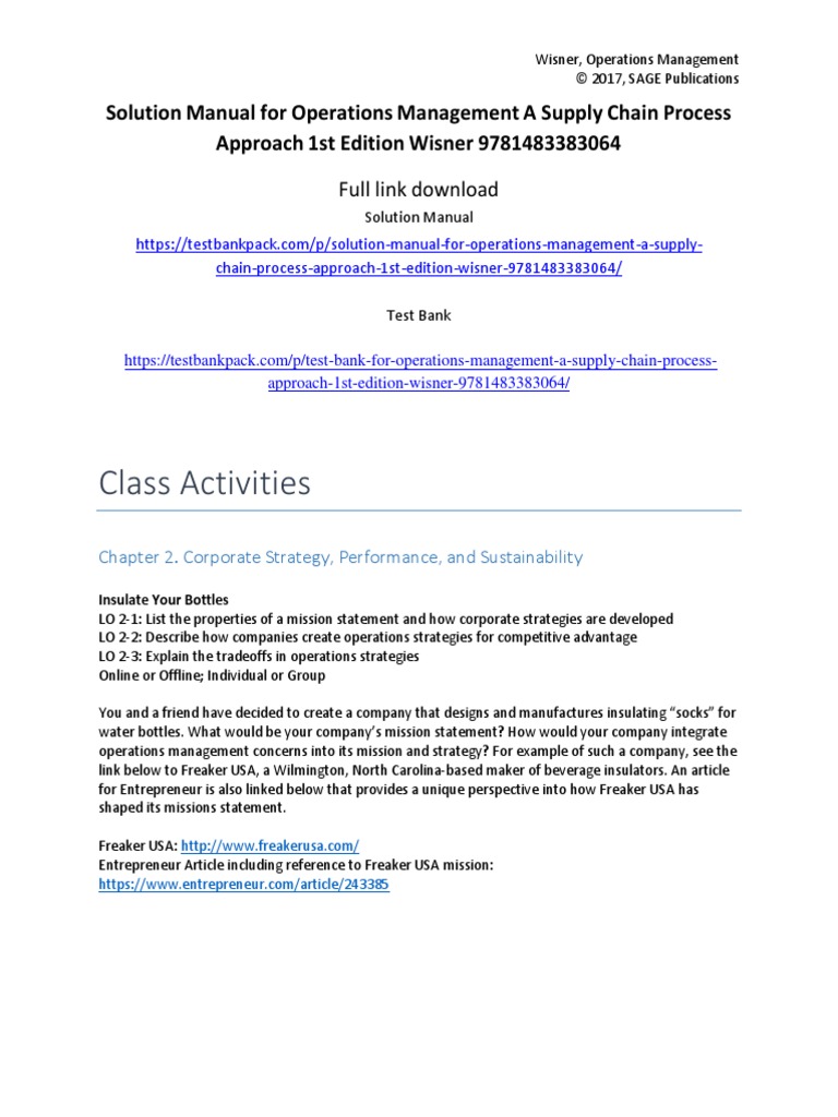 Operations Management A Supply Chain Process Approach 1st Edition