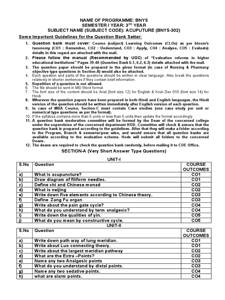 QUESTION BANK Acupunture | PDF | Acupuncture | Meridian (Chinese Medicine)
