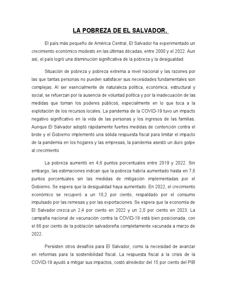 La Pobreza de El Salvador Primer Ensayo de Mein | PDF | El Salvador ...