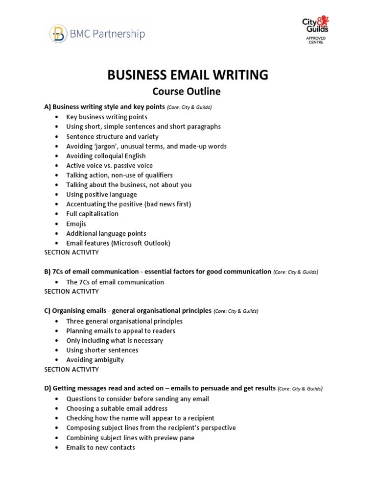 Business Email Writing - Course Outline v.1.1 | PDF | Communication ...