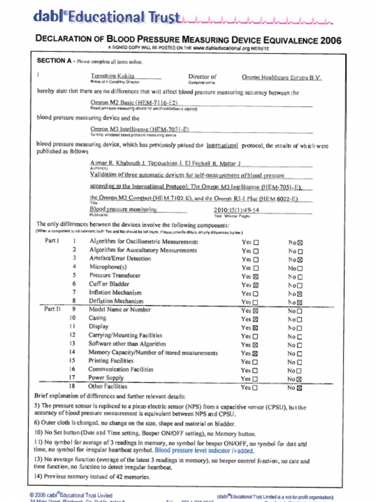 E89 Omron M2 - Basic (HEM-7116-E2) ESH | PDF | Blood Pressure ...