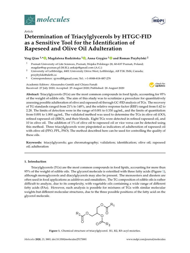 Determination of Triaglycerol by HTGCFID PDF Vegetable Oil Gas