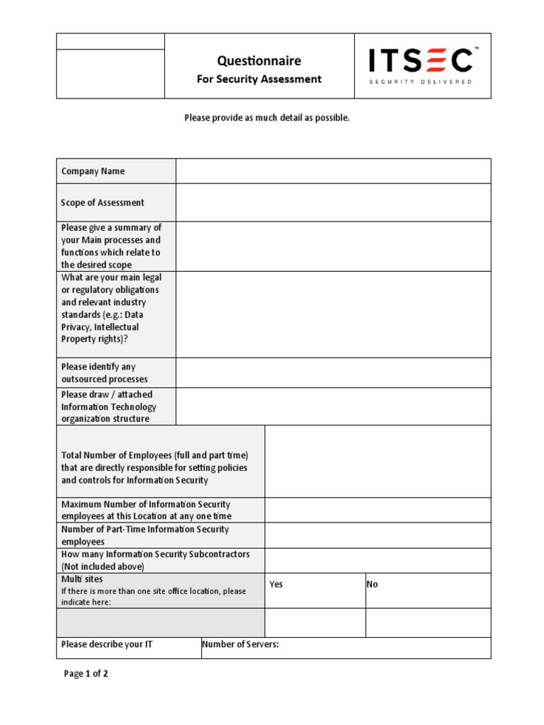 Questionnaire Security Assessment 2020 | PDF | Information Security ...