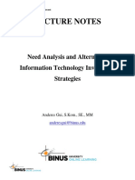 Lecture Notes: Need Analysis and Alternative Information Technology Investment Strategies