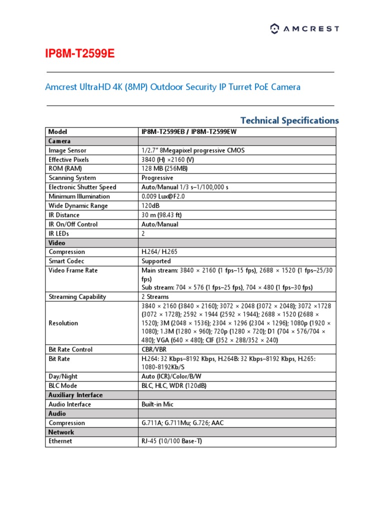 Ip8m-T2599e Technical Specifications 1 | PDF | Frame Rate | File ...