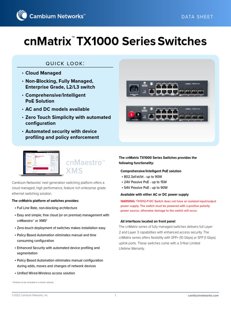 Cambium Networks Data Sheet Cnmatrix TX1000 Series | PDF | Network ...