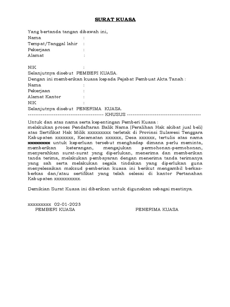 Up Surat Kuasa Pengalihan | PDF