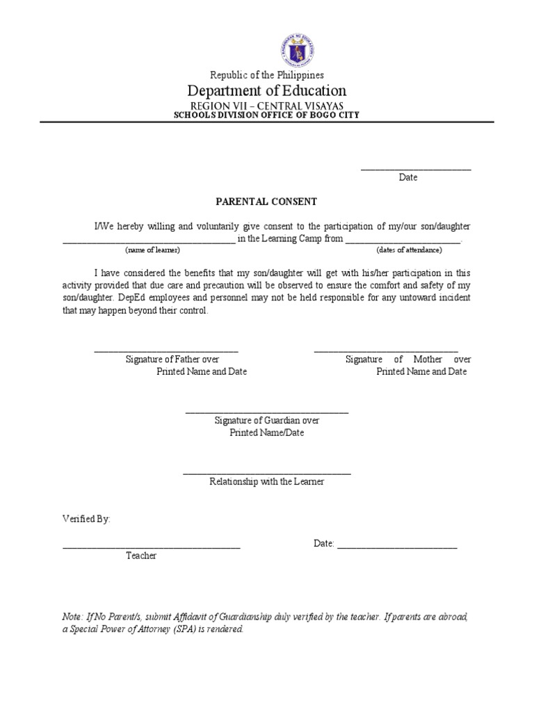 Parental Consent 1 | PDF | Career & Growth | Wellness