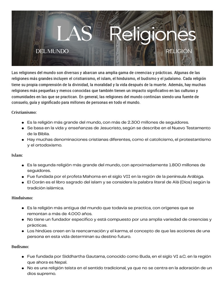 Principales religiones del mundo | PDF | Zoroastrismo | Religiones ...
