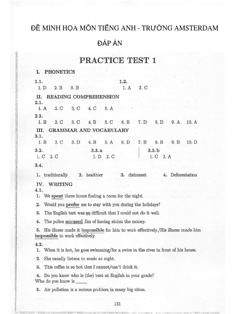 Key - Practice Test 2 - THCS Amsterdam 2 | PDF