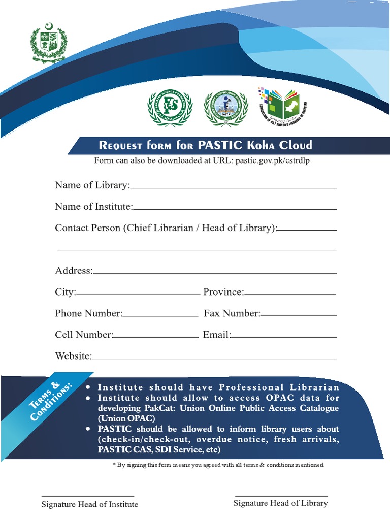PASTIC Koha Cloud Form | PDF