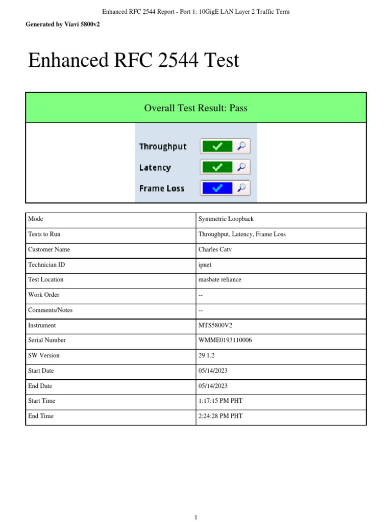Enhanced RFC 2544 10GigE Test Results | PDF | Bandwidth (Computing ...