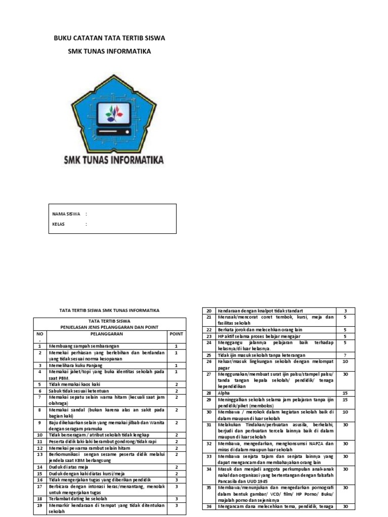 Buku Catatan Tata Tertib Siswa | PDF
