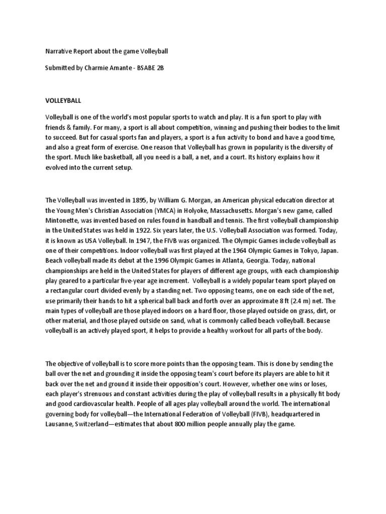 Narrative Report About Volleyball Amante Charmie Bsabe 2b PDF