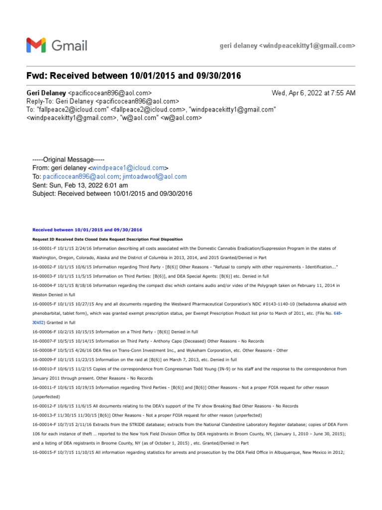 DEA FOIA Requests 2015-2016 Summary | PDF | Drug Enforcement Administration  | Controlled Substances Act