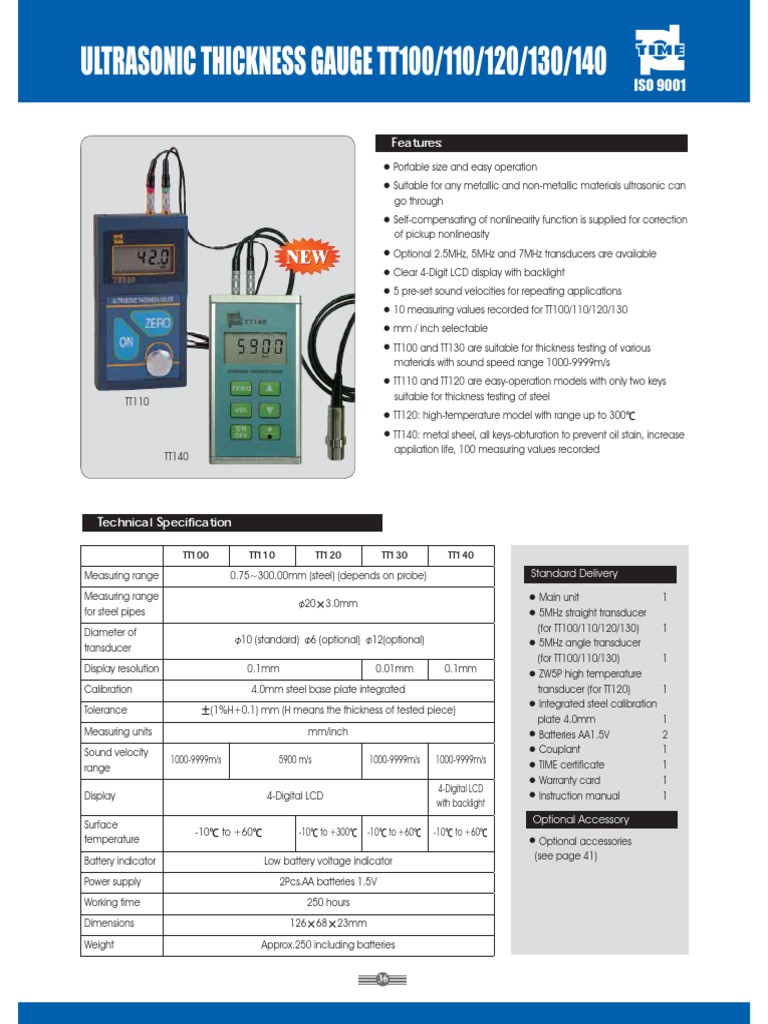 Ultrasonic Thickness TT100, TT110, TT120, TT130,140 PDF Calibration