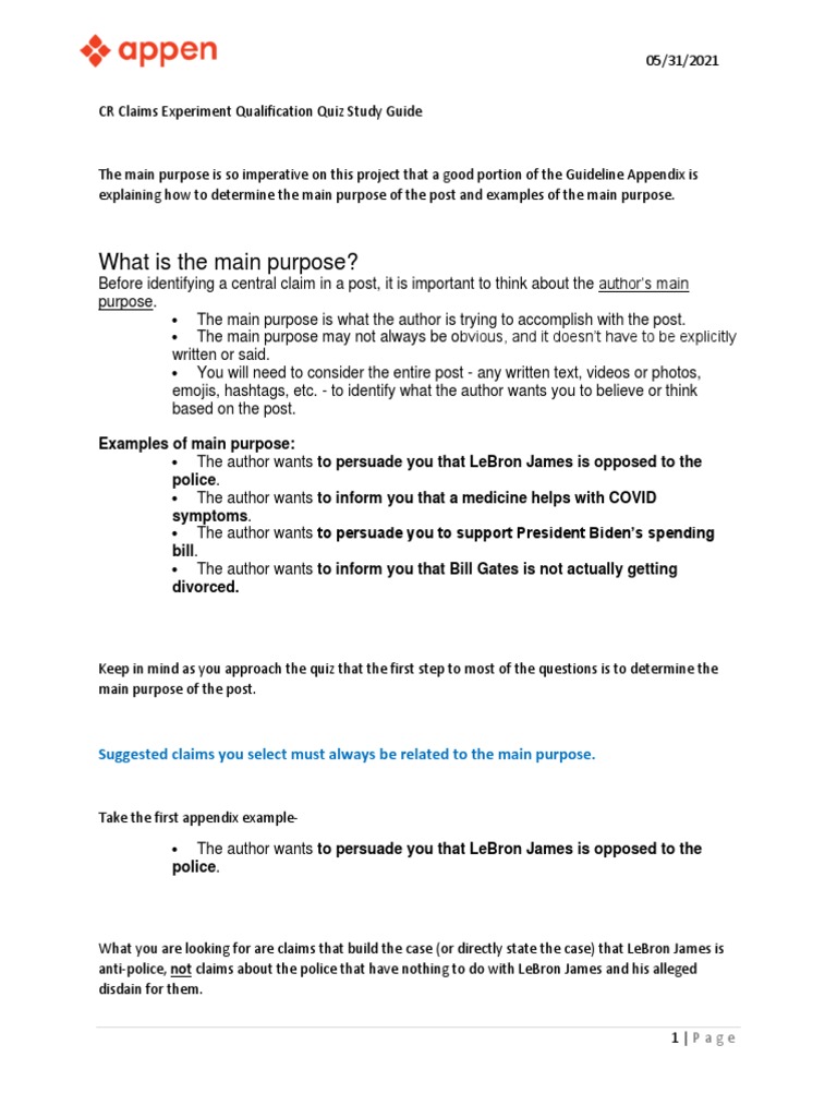 CR Claims Experiment Quiz Study Guide | PDF | Satire