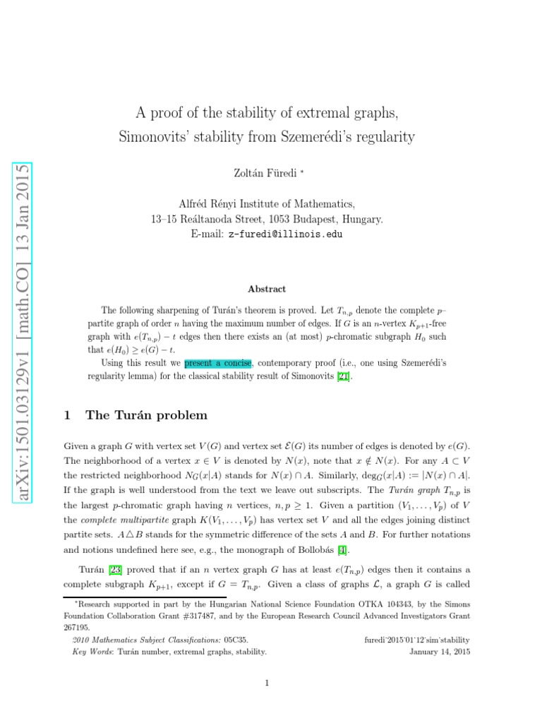 Stability of Extremal Graphs | PDF | Graph Theory | Vertex (Graph Theory)